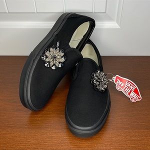Vans Black On Black Rhinestone Slip-On Sneakers New In Box Size 9